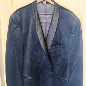 Lyd Dynasty Navy Velvet Tuxedo Jacket 52R Satin Shawl Lapel Formal Blazer